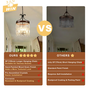 Small Crystal Chandelier 3-Light Farmhouse Pendant