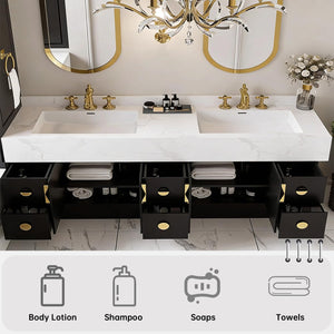 Large Double Sink Bathroom Vanity with Lighted Mirror