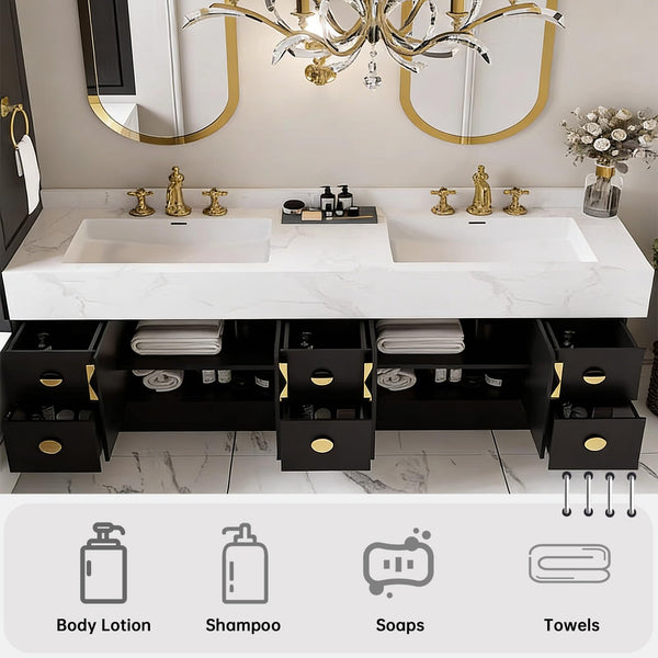 Large Double Sink Bathroom Vanity with Lighted Mirror