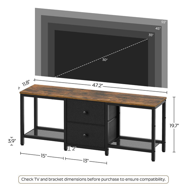 47-Inch TV Stand with 2 Fabric Drawers & Mesh Shelves – Fits TVs up to 55"
