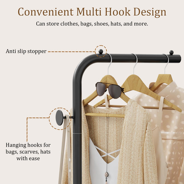 L-Shaped Metal Coat Rack with Rock Base