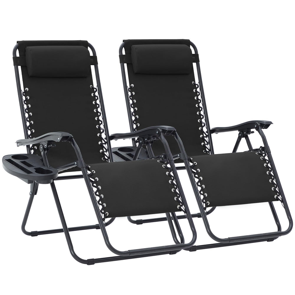 Oversized Zero Gravity Lounge Chairs Set of 2 with Pillows & Cup Holder Trays