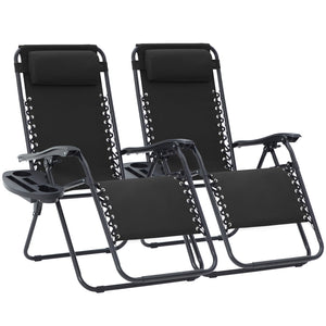 Oversized Zero Gravity Lounge Chairs Set of 2 with Pillows & Cup Holder Trays
