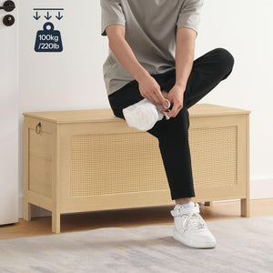 Storage Bench with Faux Rattan Lid & Safety Hinge