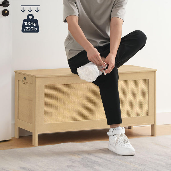 Storage Bench with Faux Rattan Lid & Safety Hinge