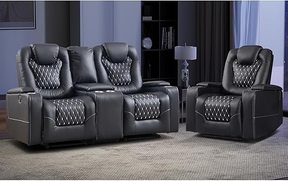 Power Reclining Sofa Set with Cup Holders & USB Ports