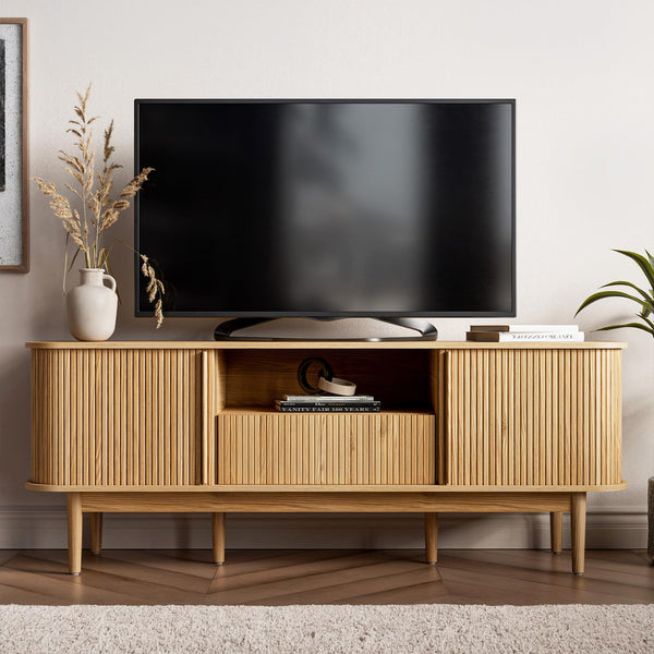 63" Fluted TV Stand with Sliding Doors