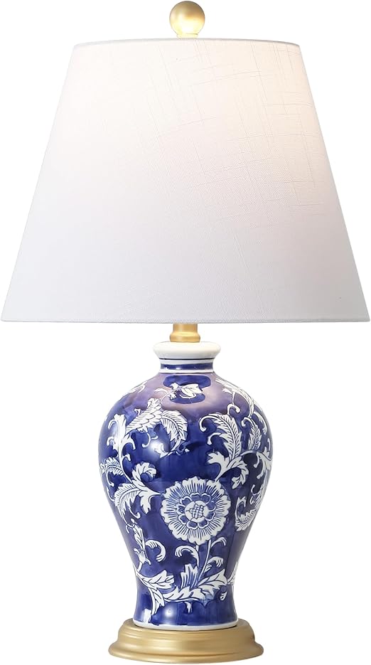 24" Ceramic Floral Urn Table Lamp with White Linen Shade