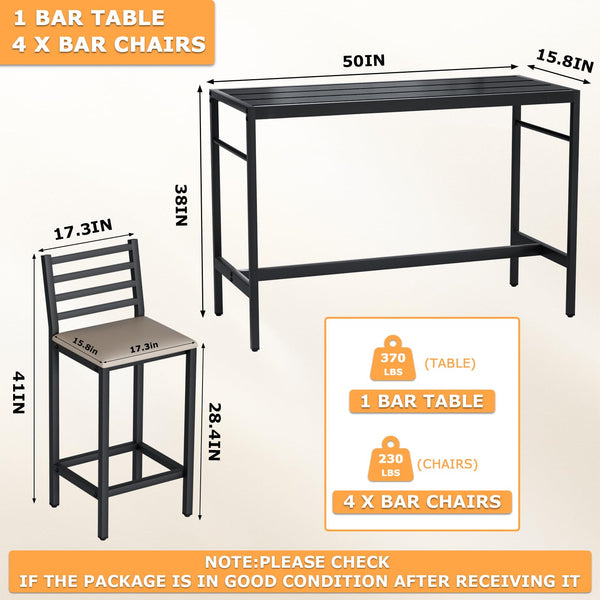 5-Piece Outdoor Patio Bar Set with Counter Height Table & Cushioned Stools