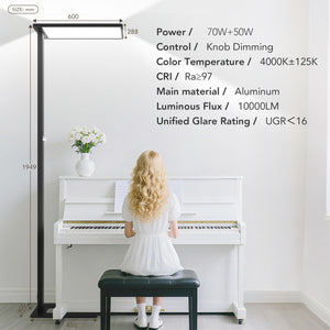 120W LED Floor Lamp with Dual Light Sources & Knob Dimming – Full Spectrum, 4000K, 10000LM