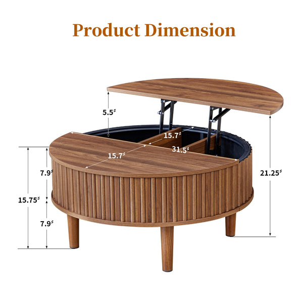 Round Lift-Top Coffee Table with Hidden Storage