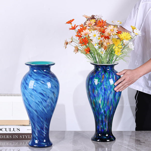 20-Inch Hand-Blown Glass Vase | Wide Mouth Floor Vase