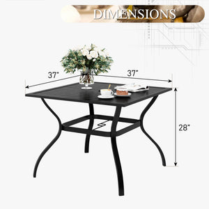 Square Metal Outdoor Dining Table with Umbrella Hole, 37" – Seats 4