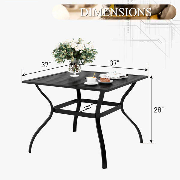 Square Metal Outdoor Dining Table with Umbrella Hole, 37" – Seats 4