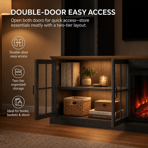 98" Farmhouse TV Stand with Fireplace & Barn Doors