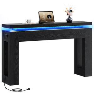 Console Table with LED Lights, Charging Station & Storage Drawers