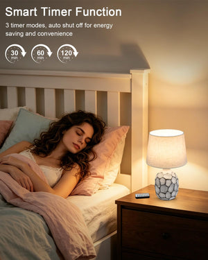 13" Small Ceramic Cordless Table Lamp with Remote, Timer & RGB
