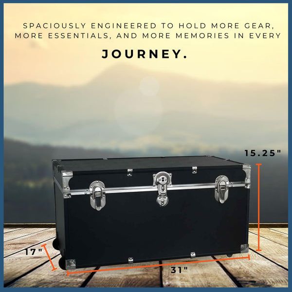31-Inch Rolling Storage Trunk with Wheels and Lock – Black