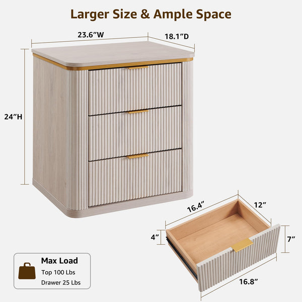 3-Drawer Nightstand Set of 2