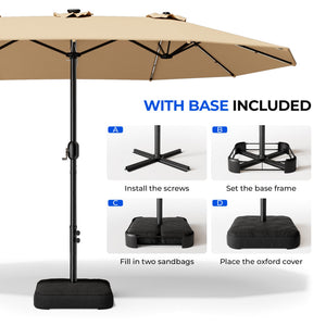 15ft Double-Sided Patio Umbrella with Base & RGB LED Lights
