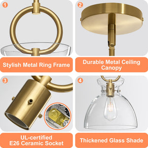 Gold Glass Pendant Light with Clear Round Shade