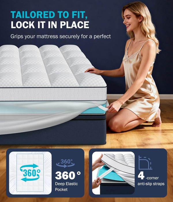 4-Inch Dual-Layer Cooling Gel Memory Foam Mattress Topper – Pillow Top, Deep Pocket