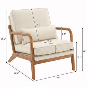 Mid-Century Accent Chair with Pillow & Solid Wood Frame