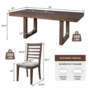 7-Piece Extendable Farmhouse Dining Table Set with 6 Upholstered Chairs