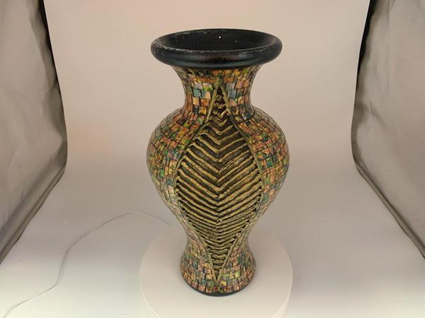 Mosaic Floor Vase – 18 Inch Tall Cylinder Terracotta & Glass