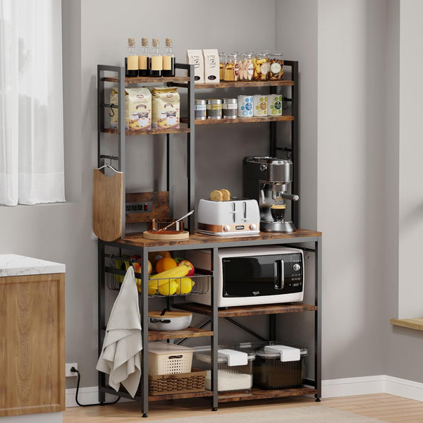 6-Tier Kitchen Baker's Rack with Power Outlet and Wire Basket