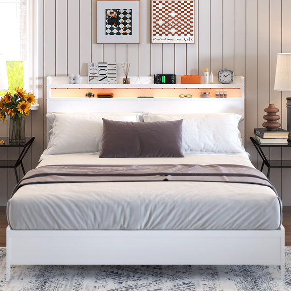 Full Size Headboard with Outlets, USB, LED Light & Storage Shelf