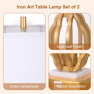 Iron Art Table Lamp Set of 2 with USB Charging Ports & Dimmable Bulb