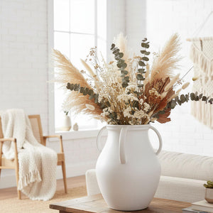Matte White Ceramic Jug Vase with Handles