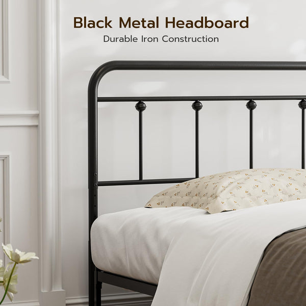 Queen Size Metal Farmhouse Headboard – Adjustable Height, Black