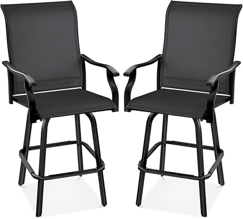 Swivel Outdoor Bar Stools with All-Weather Mesh — Set of 2