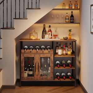 Wine Bar Cabinet with Glass Holder & Mesh Door
