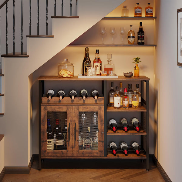Wine Bar Cabinet with Glass Holder & Mesh Door