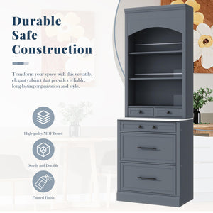 Freestanding Kitchen Hutch with Faux Marble Top, Set of 2