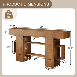 63" Farmhouse Console Table with Storage Shelf