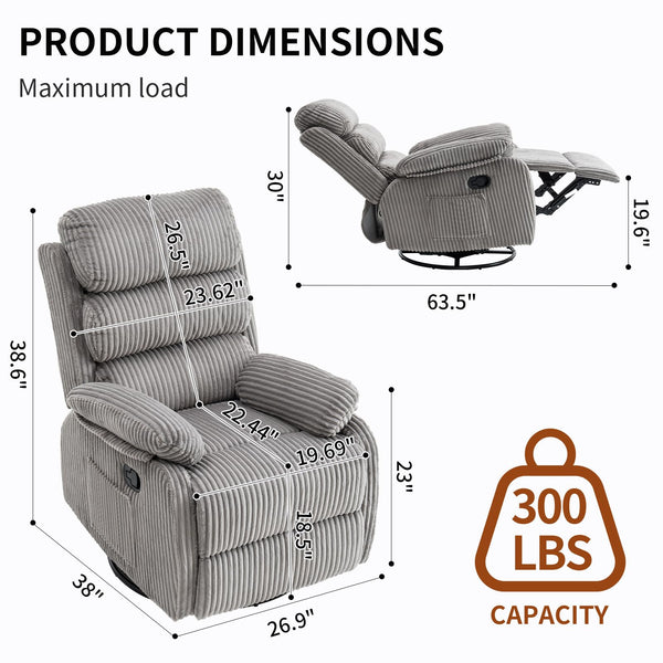 Velvet 360° Swivel Rocker Recliner Chair with Footrest