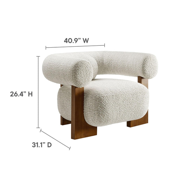 Boucle Accent Armchair with Pillow & Wood Legs