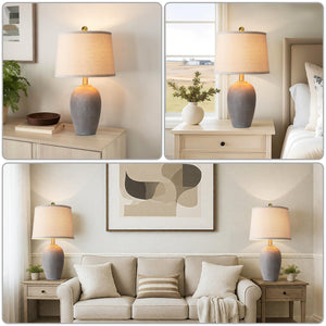 Farmhouse Ceramic Table Lamp Set of 2 with LED Bulbs