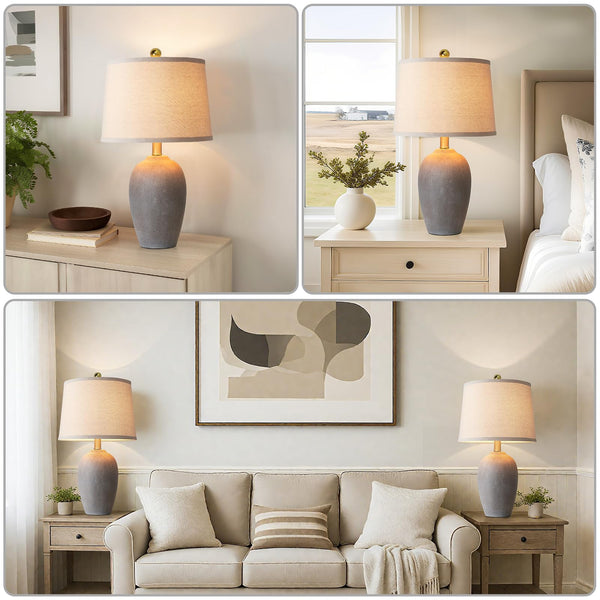 Farmhouse Ceramic Table Lamp Set of 2 with LED Bulbs
