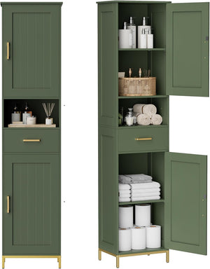 Tall Bathroom Storage Cabinet with Adjustable Shelves and Doors