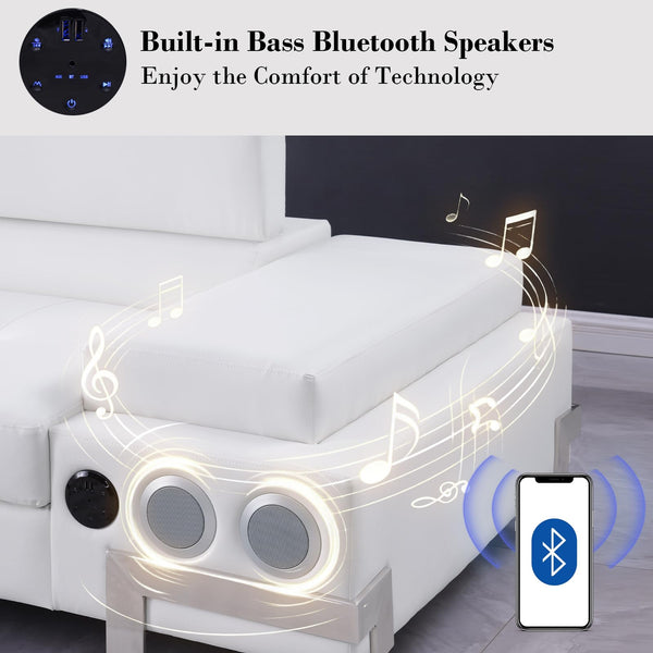 L-Shaped Sectional Sofa with LED Lighting, Bluetooth & USB Ports