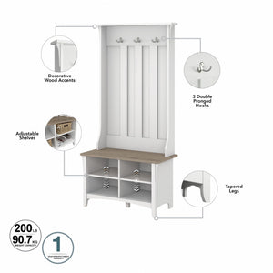 Mission Style Hall Tree with Shoe Storage Bench – 31.73"W x 15.75"D x 68.12"H