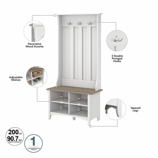Mission Style Hall Tree with Shoe Storage Bench – 31.73"W x 15.75"D x 68.12"H