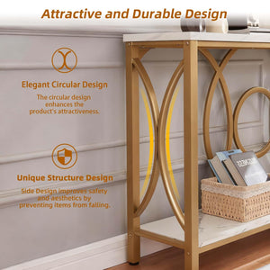 2-Tier Console Table with Faux Marble Top & Metal Frame