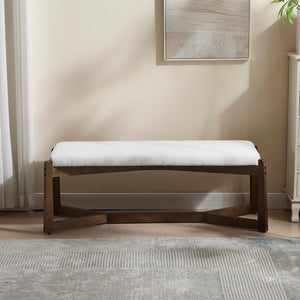 Mid-Century Modern Upholstered Bench with X-Shape Wood Base