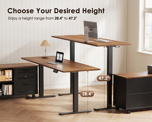 L-Shaped Electric Standing Desk with File Cabinet, 55 Inch Height Adjustable Sit-Stand Computer Desk